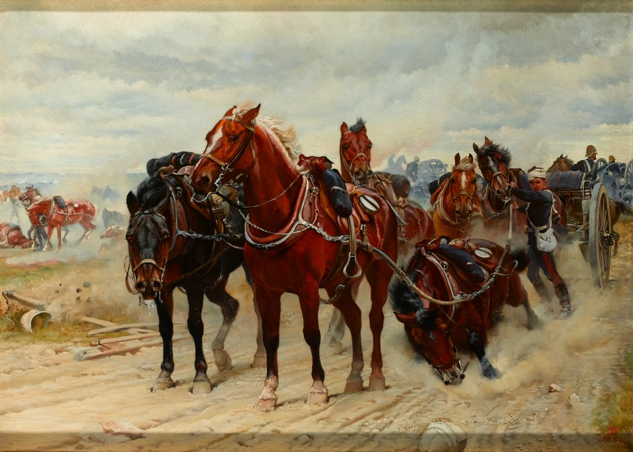 Patient Heroes, ein Geschützteam der Royal Horse Artillery im Einsatz, ca. 1882 von Lady Butler