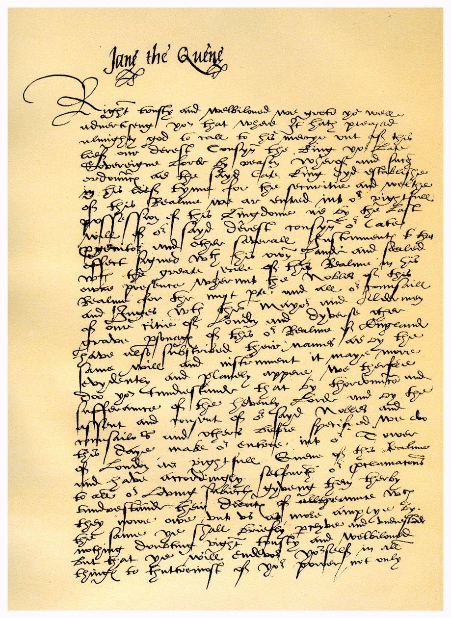 Brief von Lady Jane Grey an William Parr, 10. Juli 1553 von Lady Jane Grey