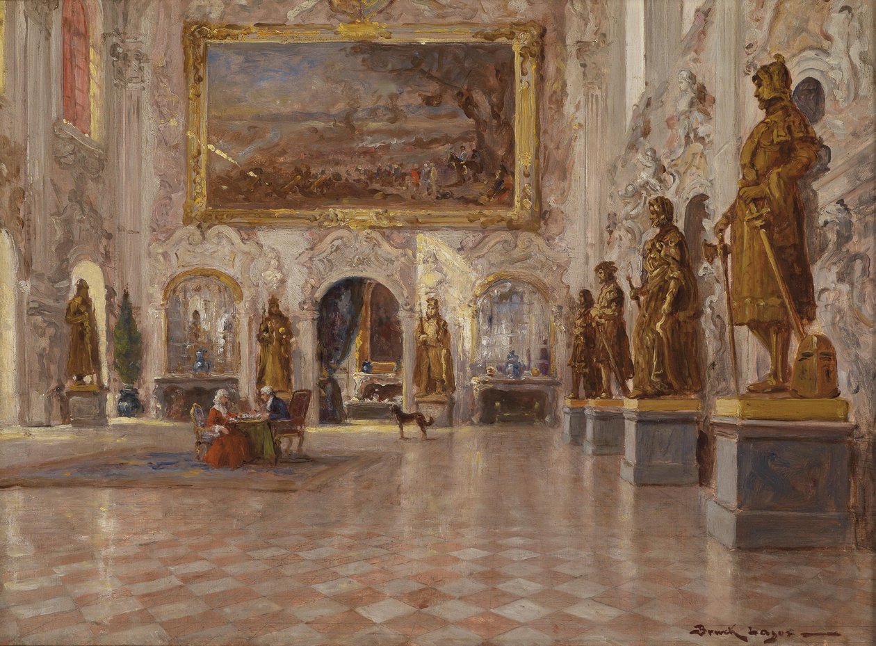 Der große Saal im Schloss Schleißheim, mit einem der zwei Kolossalgemälde von Franz Joachim Beich von Lajos Bruck