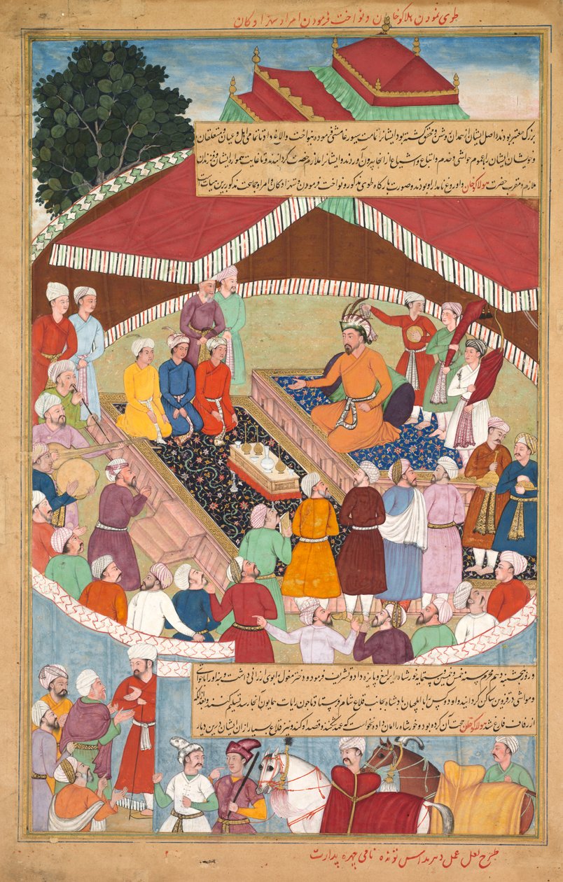 Hulagu Khan gibt ein Fest und verteilt Gunst an die Amire und Prinzen..., ca. 1596-1600 von Lal