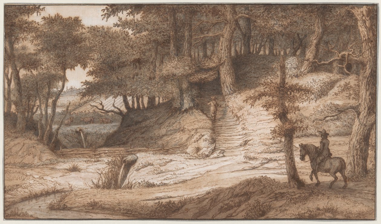 Reiter und Jäger in den Wäldern von Doorwerth, in der Nähe von Arnheim von Lambert Doomer