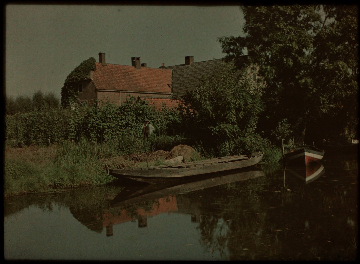 Blikkenburgervaart, Zeist, mit Booten und Bauernhof (und möglicherweise Willem Emelaar Sr) von Lambertus Hendrik van Berk