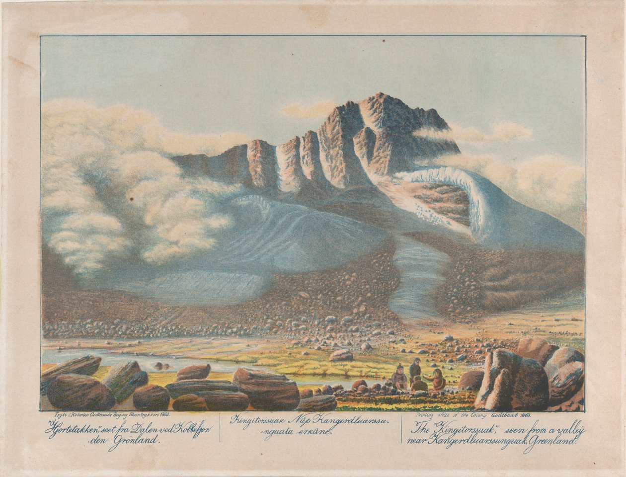 Der Kingitorssuak von einem Tal in der Nähe von Kangerdluarssunguak, Grönland, 1863 gesehen von Lars Møller