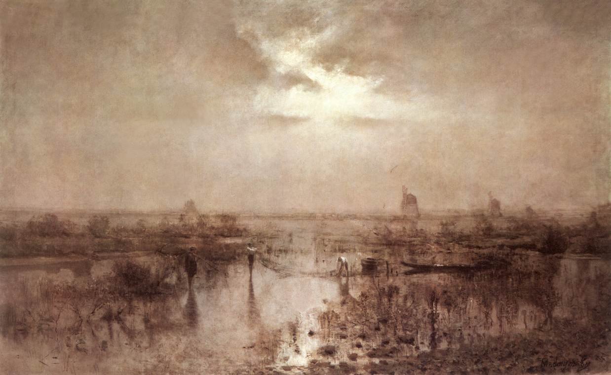 Angeln am Fluss Tisza von Laszlo Mednyanszky