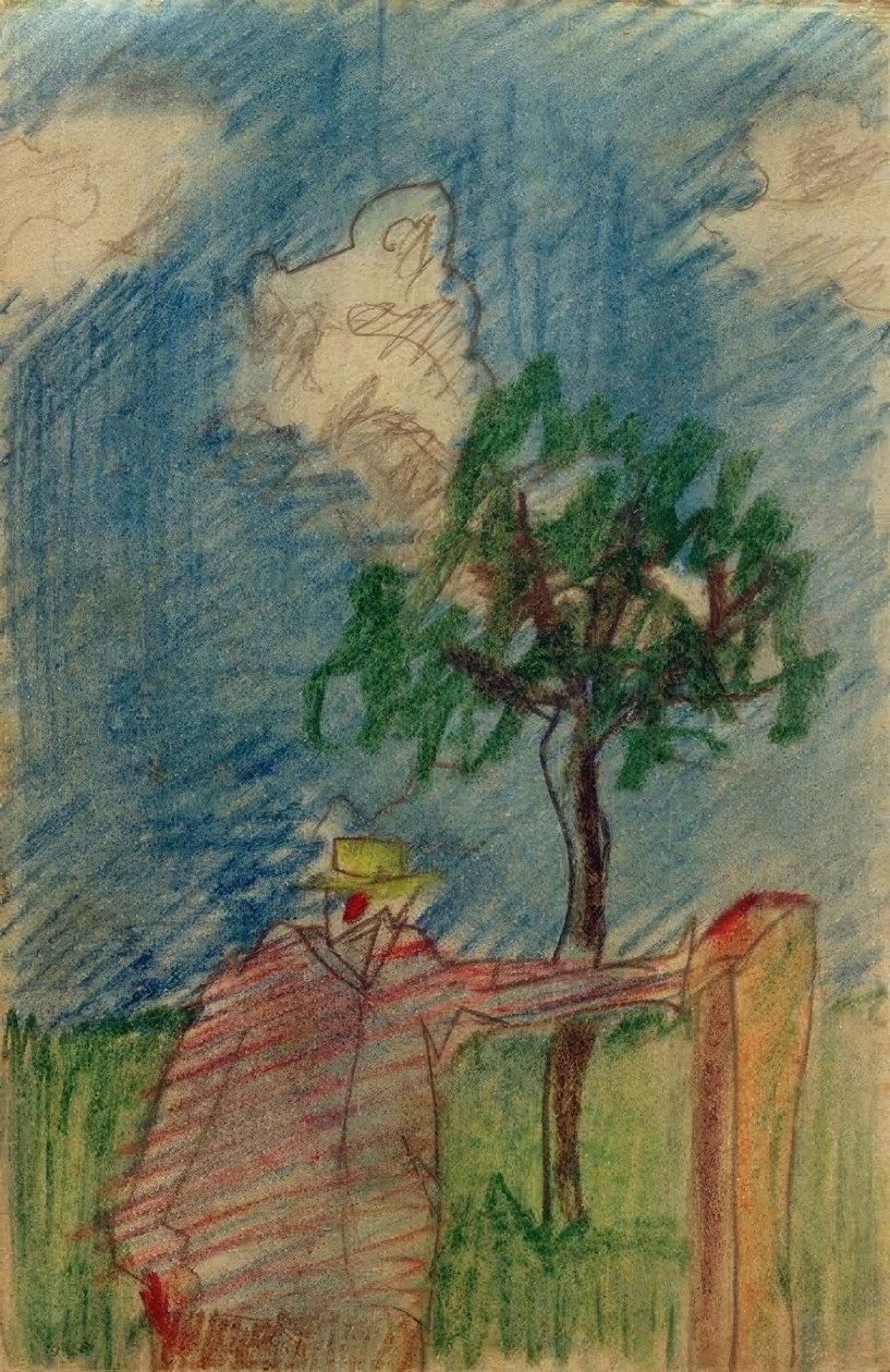 Ohne Titel (Unter einem Baum stehender Mann) von Laszlo Moholy Nagy
