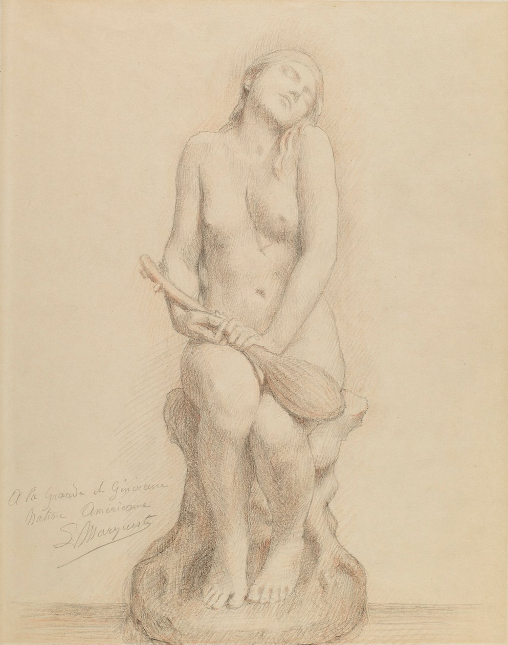 Nackte Figur mit Mandoline von Laurent Honore Marqueste