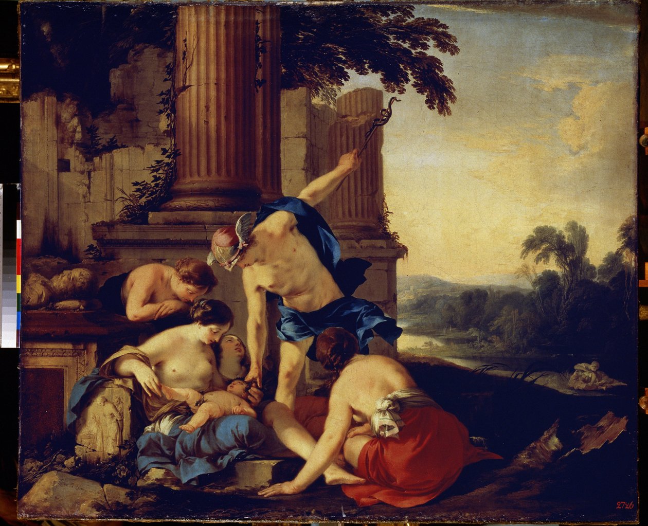 Merkur übergibt das Kind Bacchus den Nymphen von Nysa von Laurent de la Hyre