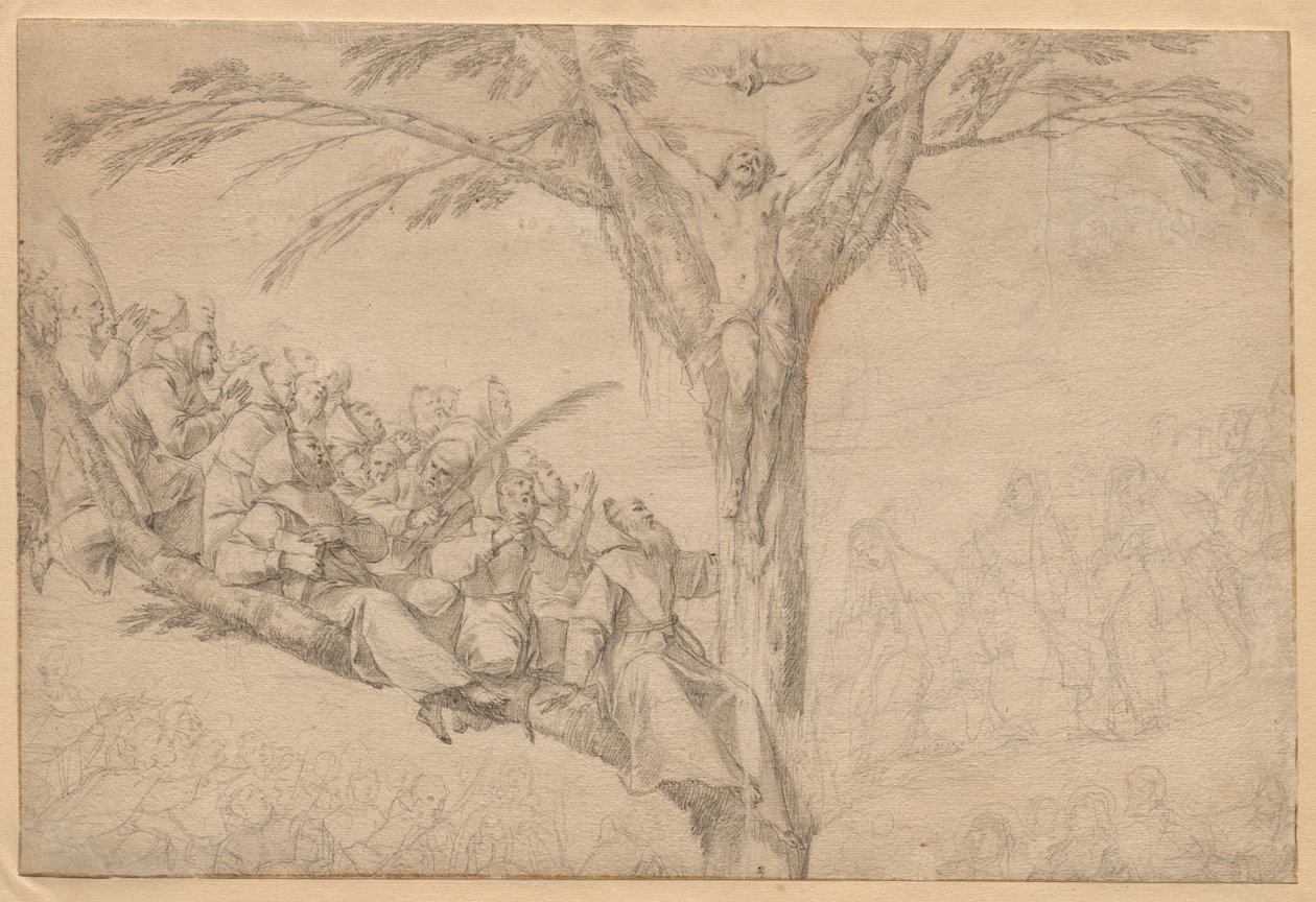 Der gekreuzigte Christus als Baum des Lebens mit Mönchen und Nonnen, ca. 1639 von Laurent de la Hyre