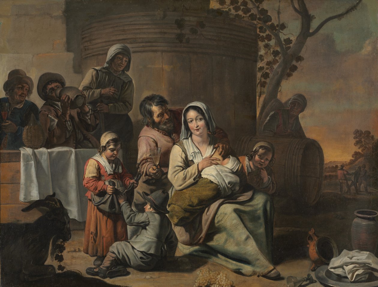 Kreis von Le Nain - Ländliche Szene und tanzende Bauernkinder, 1650er von Le Nain Brothers