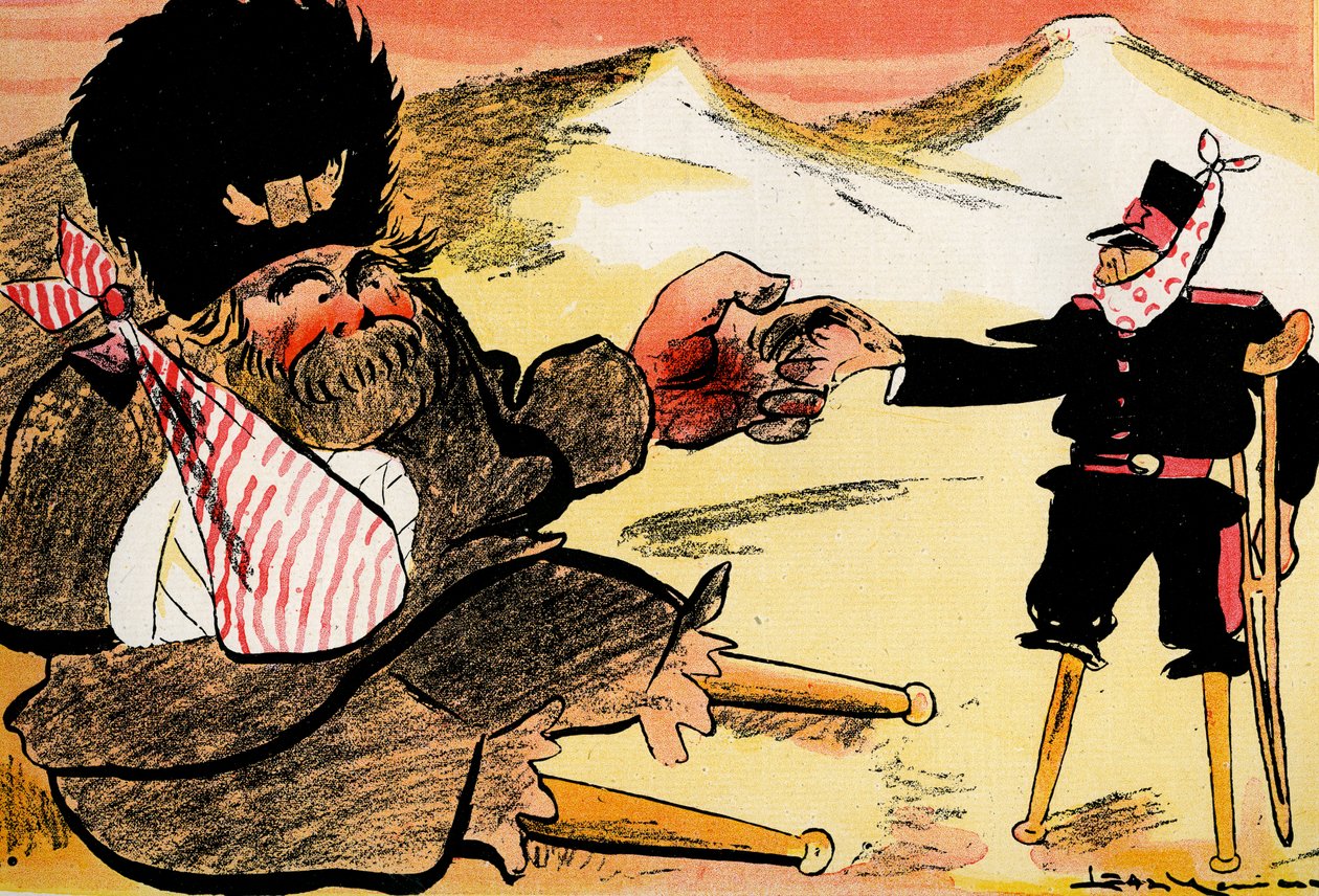 Die zukünftige Allianz - "Wir hätten so anfangen sollen!" - Russland und Japan schütteln sich die Hände. 1904 von Leal de Camara