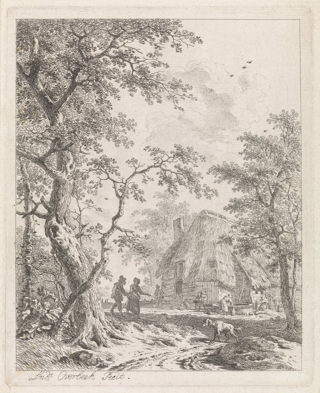 Zwei Wanderer bei einem Bauernhof von Leendert Overbeek
