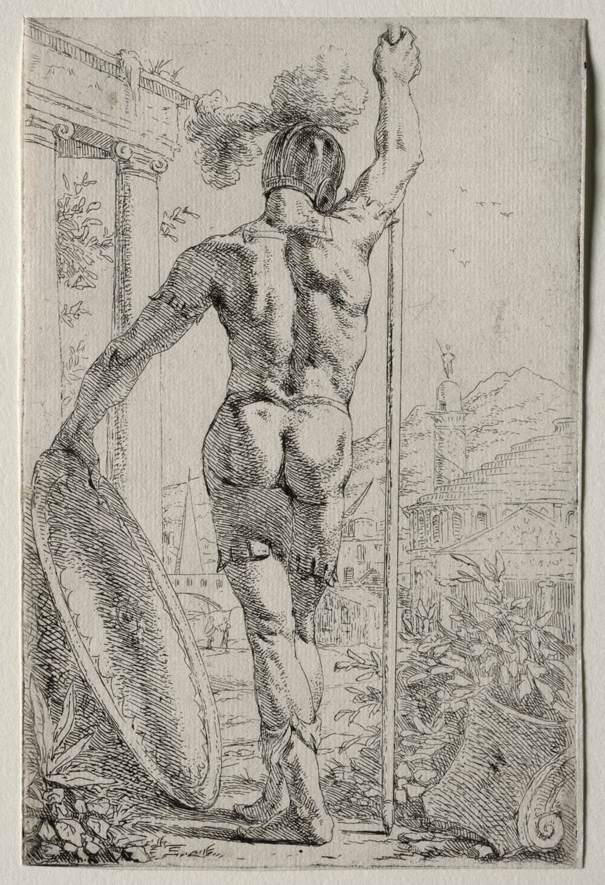 Ein Soldat stehend, von hinten gesehen von Leendert van der Cooghen