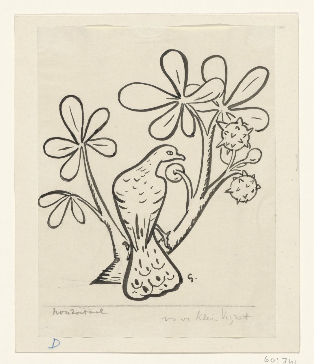 Taube auf einem Ast eines Kastanienbaums von Leo Gestel (signed by artist)