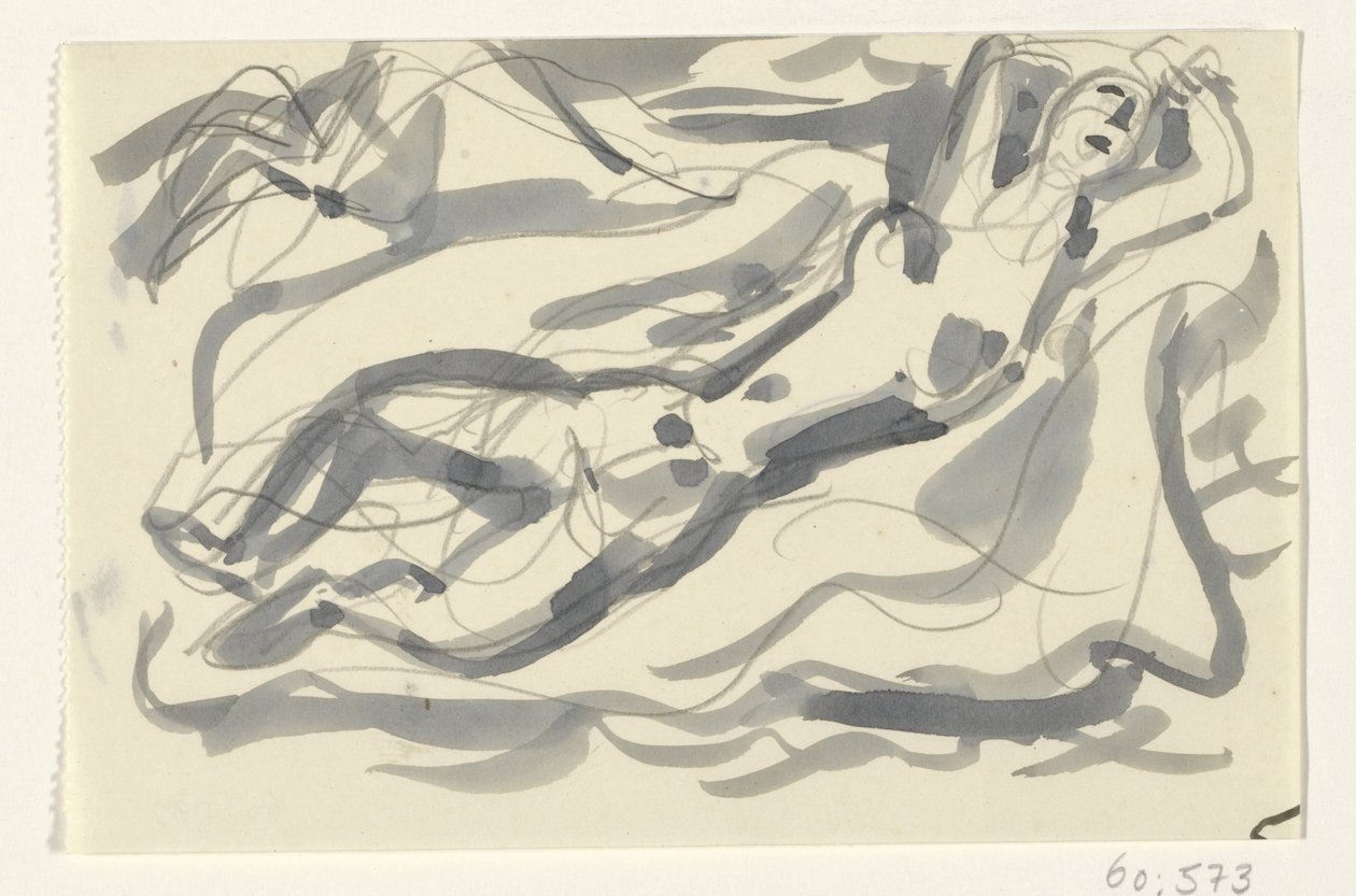 Nackte Frau und Pferd im Meer von Leo Gestel