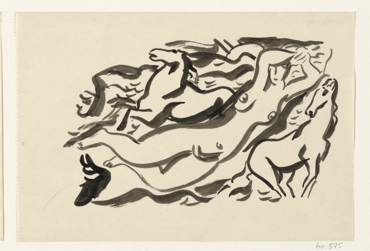 Nackte Frau und zwei Pferde im Meer von Leo Gestel