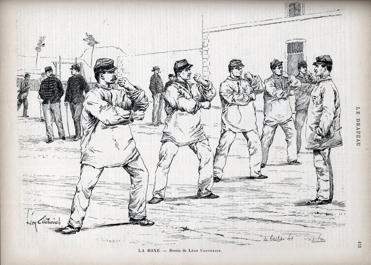 La Boxing - Französische Armeen - Zeichnung von Leon Couturier (1842-1935) - für „Die Flagge“ - Monitor der Liga der Patrioten - 22. August von Leon Antoine Lucien Couturier