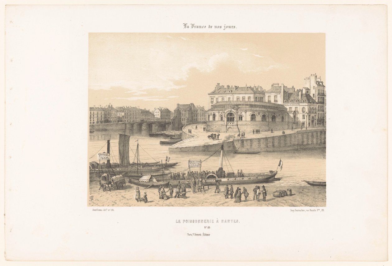 Blick auf die Fischhalle in Nantes vom Steg (Hedendaags Frankreich) von Leon Auguste Asselineau