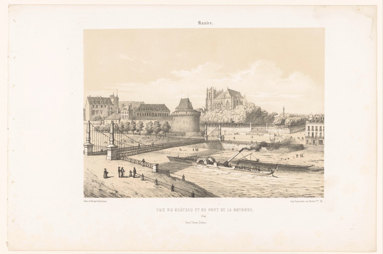 Blick auf das Schloss und die Pont de la Rotonde über die Loire in Nantes von Leon Auguste Asselineau