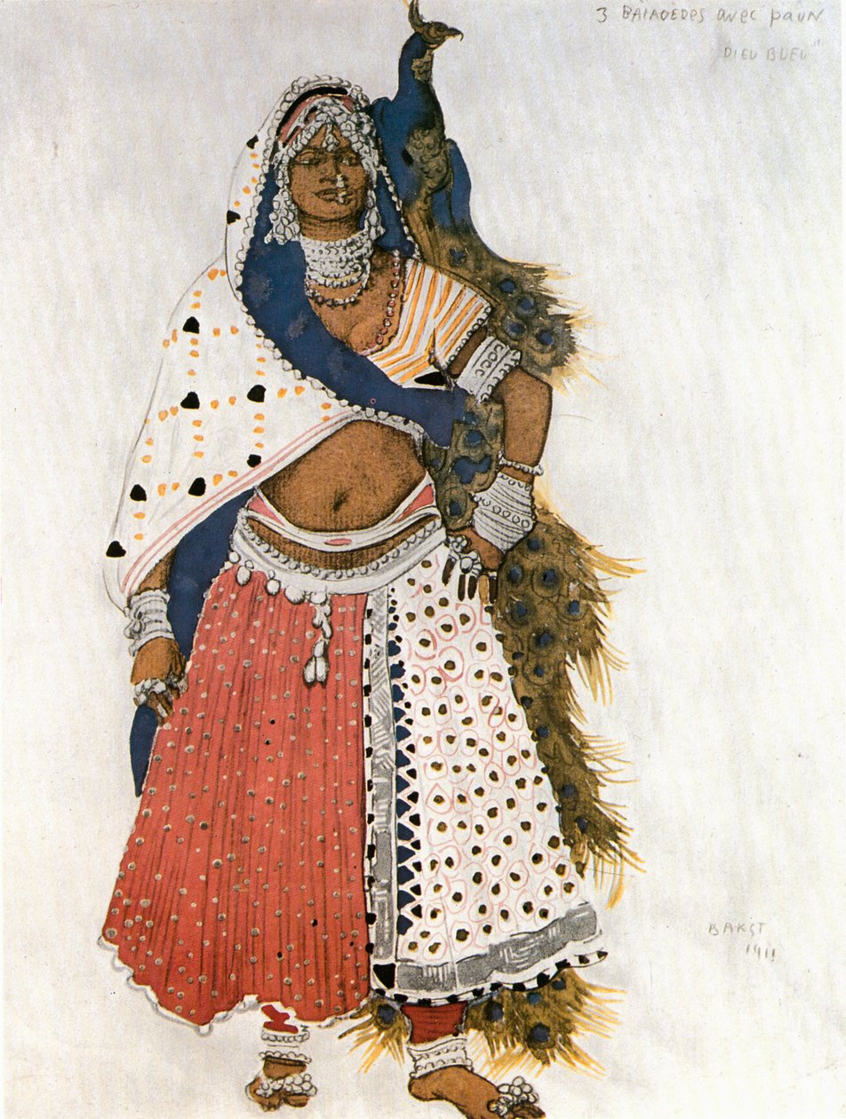 Bajadera und Pfau, Kostümentwurf für Reynaldo Hahns Ballett "Dieu Bleu" - der Blaue Gott von Leon Bakst