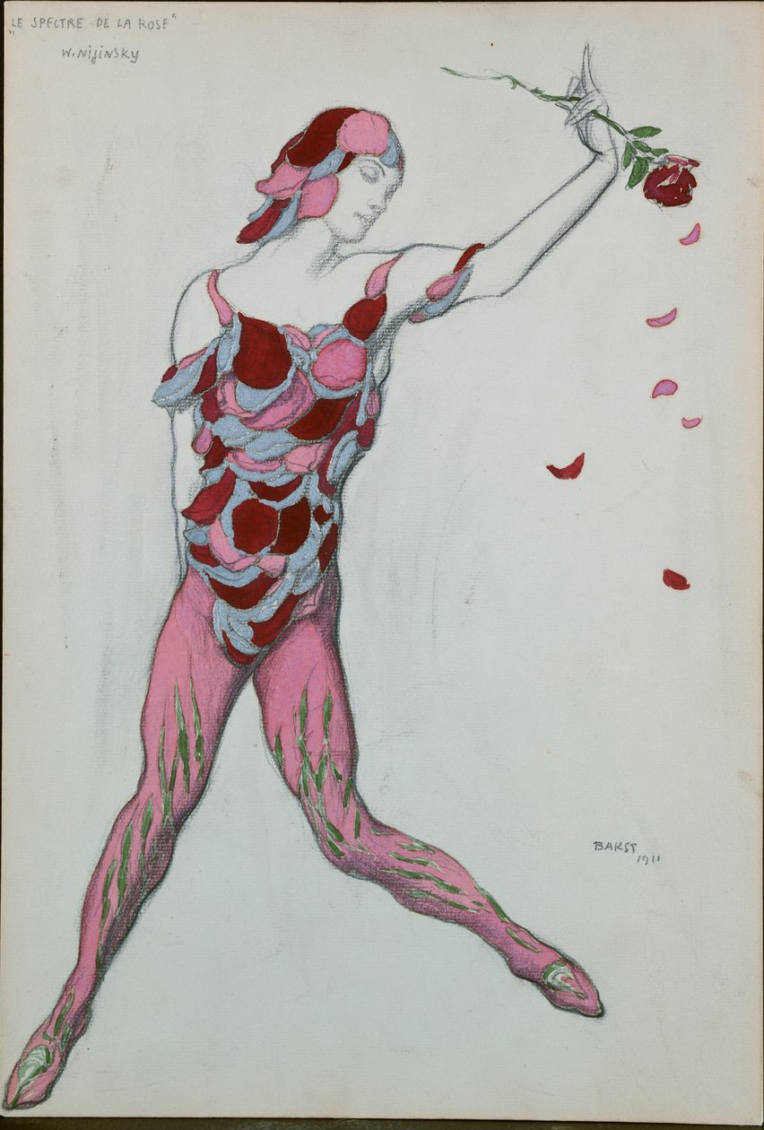 Kostümentwurf für Nijinsky aus „Le Spectre de la Rose“, 1911 von Leon Bakst