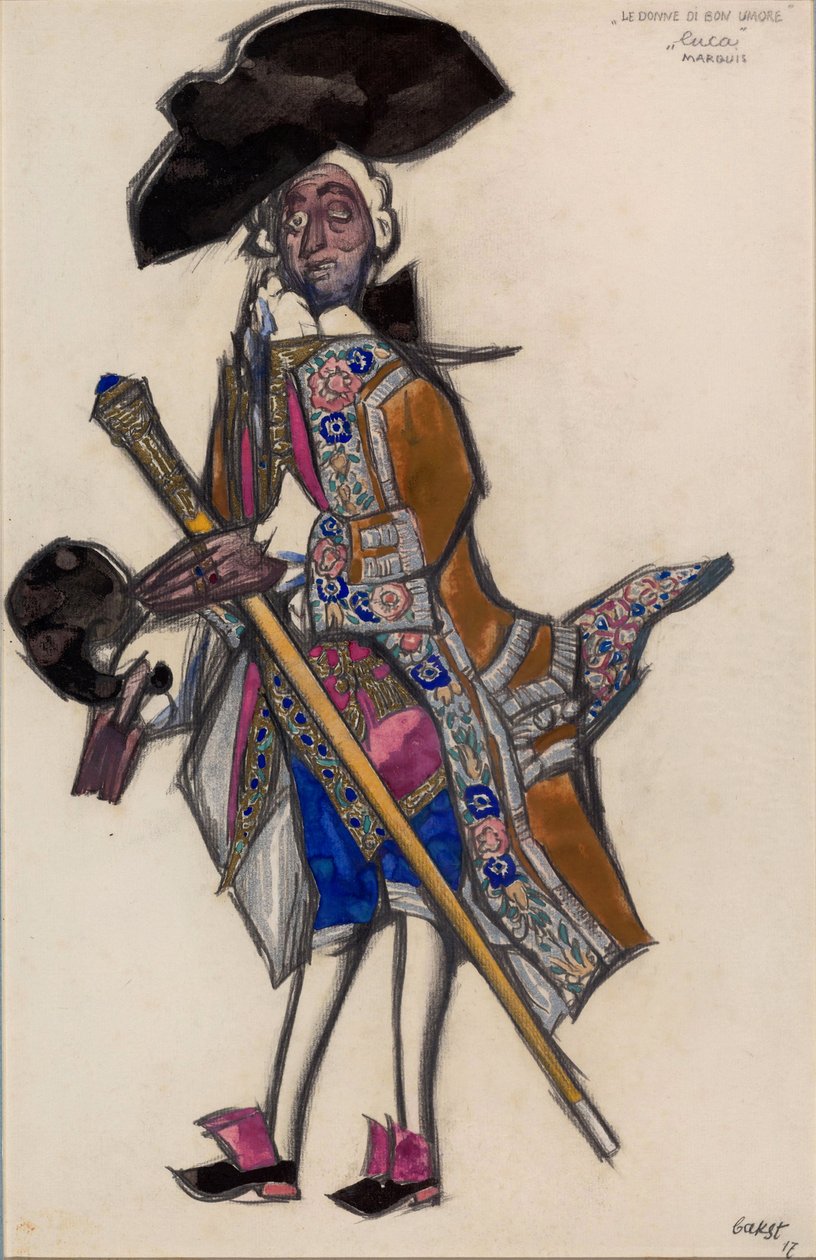 Kostümentwurf für das Ballett Les femmes de bonne humeur von Leon Bakst