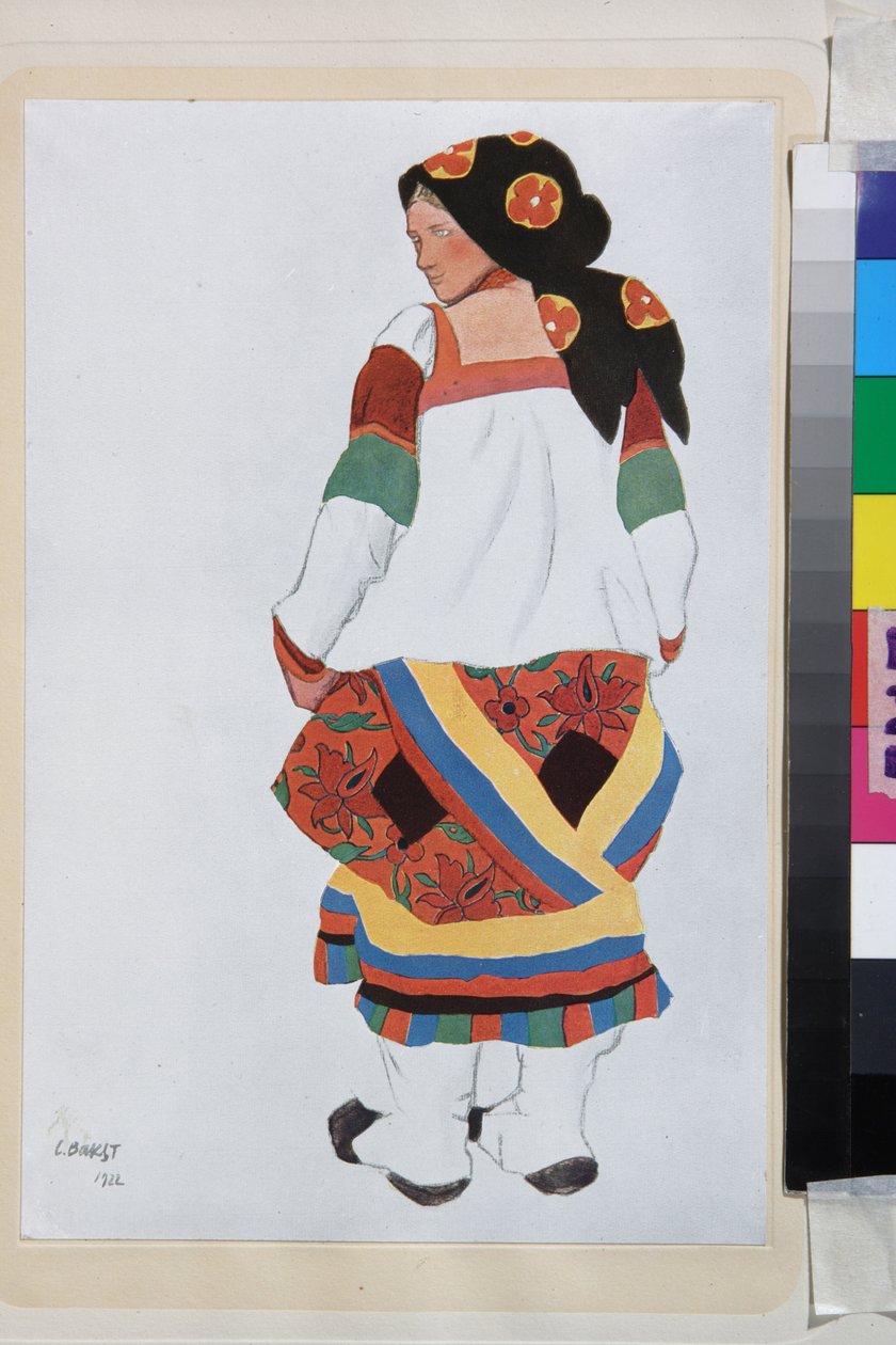 Bäuerin, Kostümentwurf für das Vaudeville "Altes Moskau" im Theatre Femina, Paris von Leon Bakst