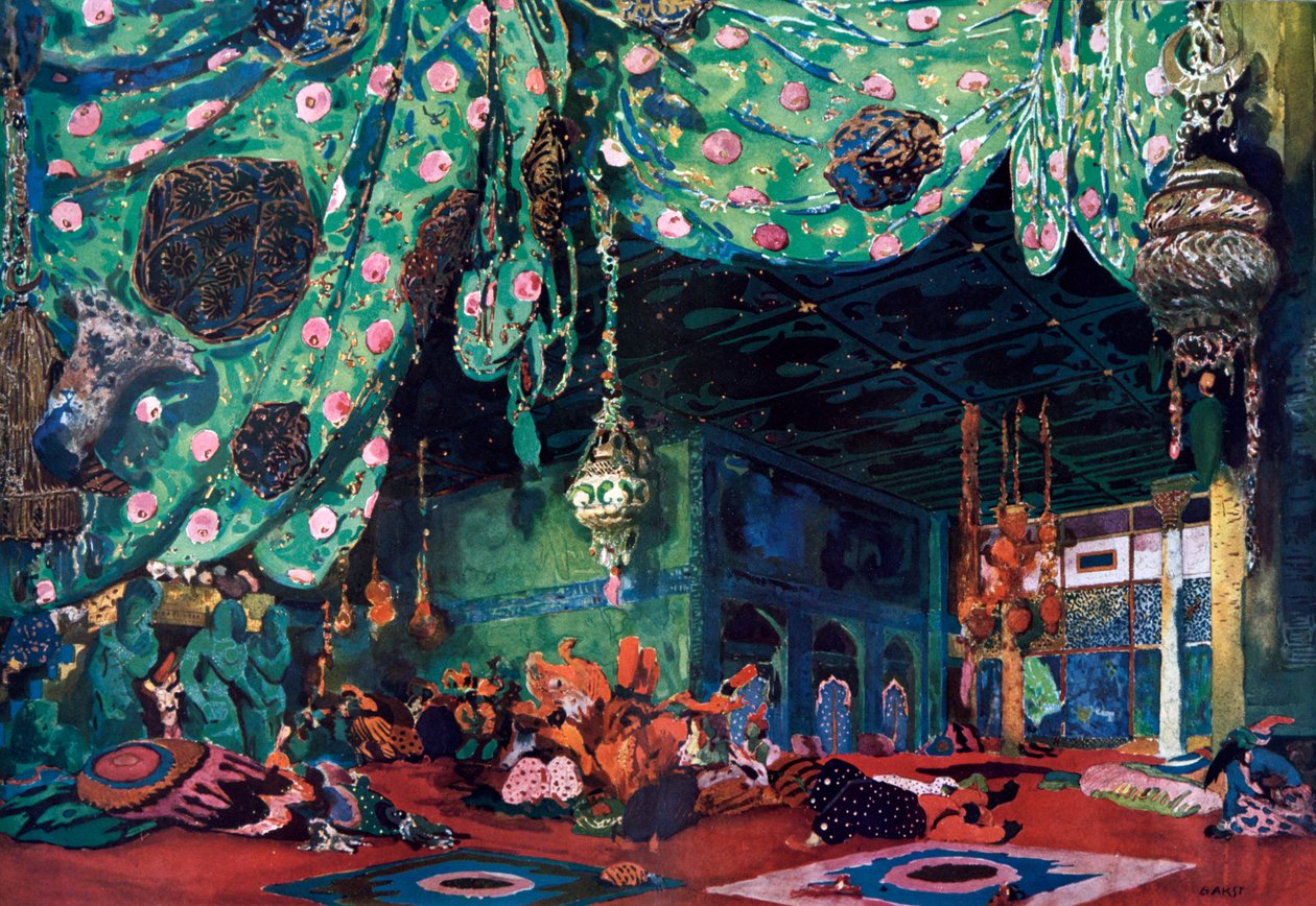 Bühnenbild für das Ballett Scheherazade von Leon Bakst