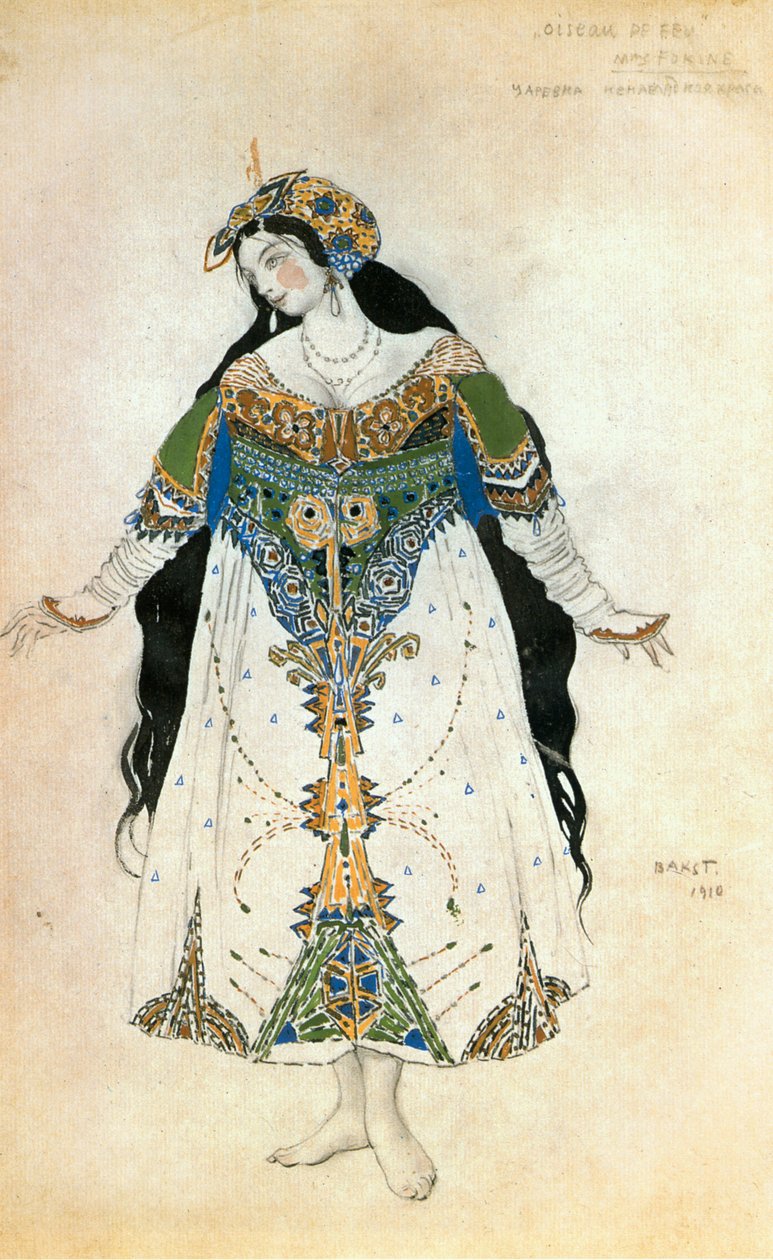 Die Prinzessin, Kostümentwurf für Igor Strawinskys Ballett "Feuervogel" von Leon Bakst