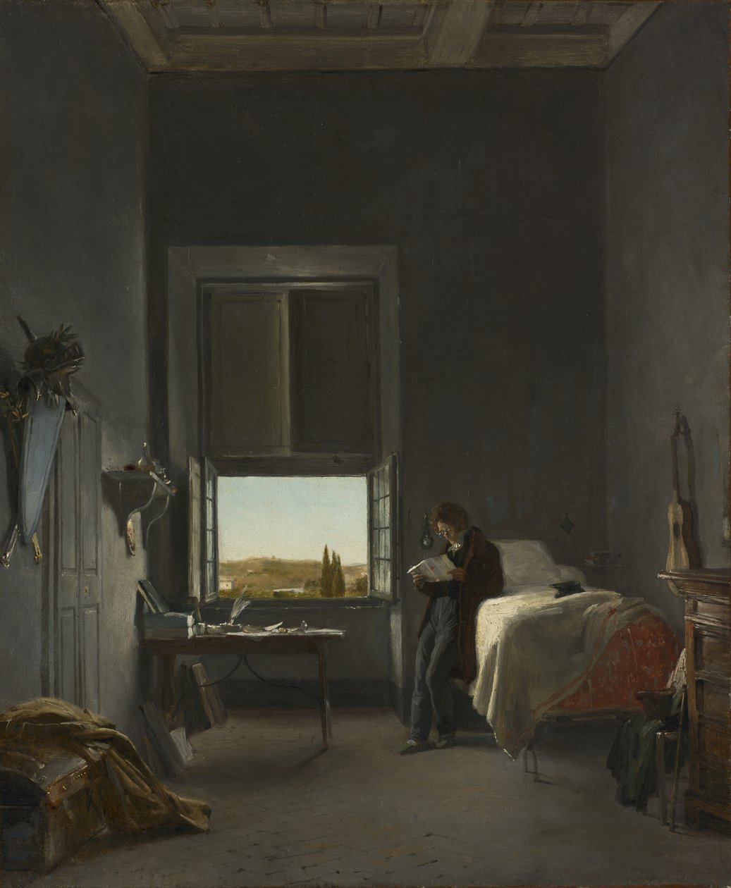 Der Künstler in seinem Zimmer in der Villa Medici, Rom von Léon Cogniet