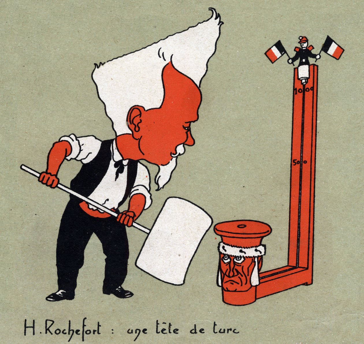 Karikatur von Henri Rochefort, französischer Journalist und Politiker „Kopf des Türken“ - Illustration von Leon Lebegue - Gravur in „Le sun-du-dimanche“ von Leon Lebegue