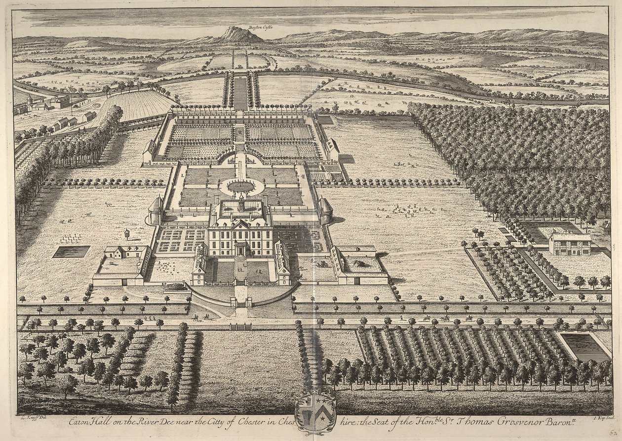 Eaton Hall am Fluss Dee in der Nähe der Stadt Chester in Cheshire, der Sitz des ehrenwerten Sir Thomas Grosvenor von Leonard Knyff