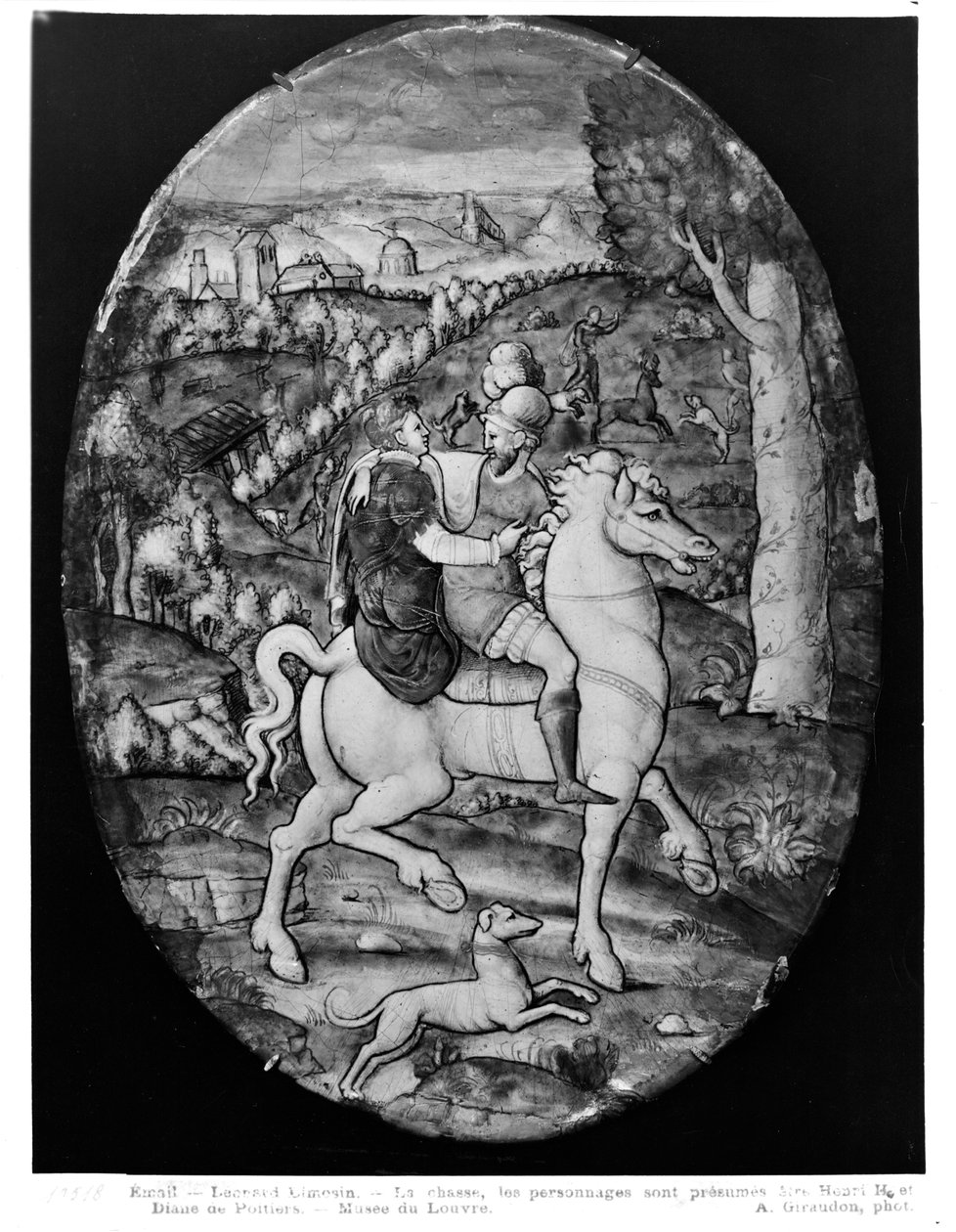 Jagd, Porträt vermutlich von Henri II und Diane de Poitiers von Leonard Limosin