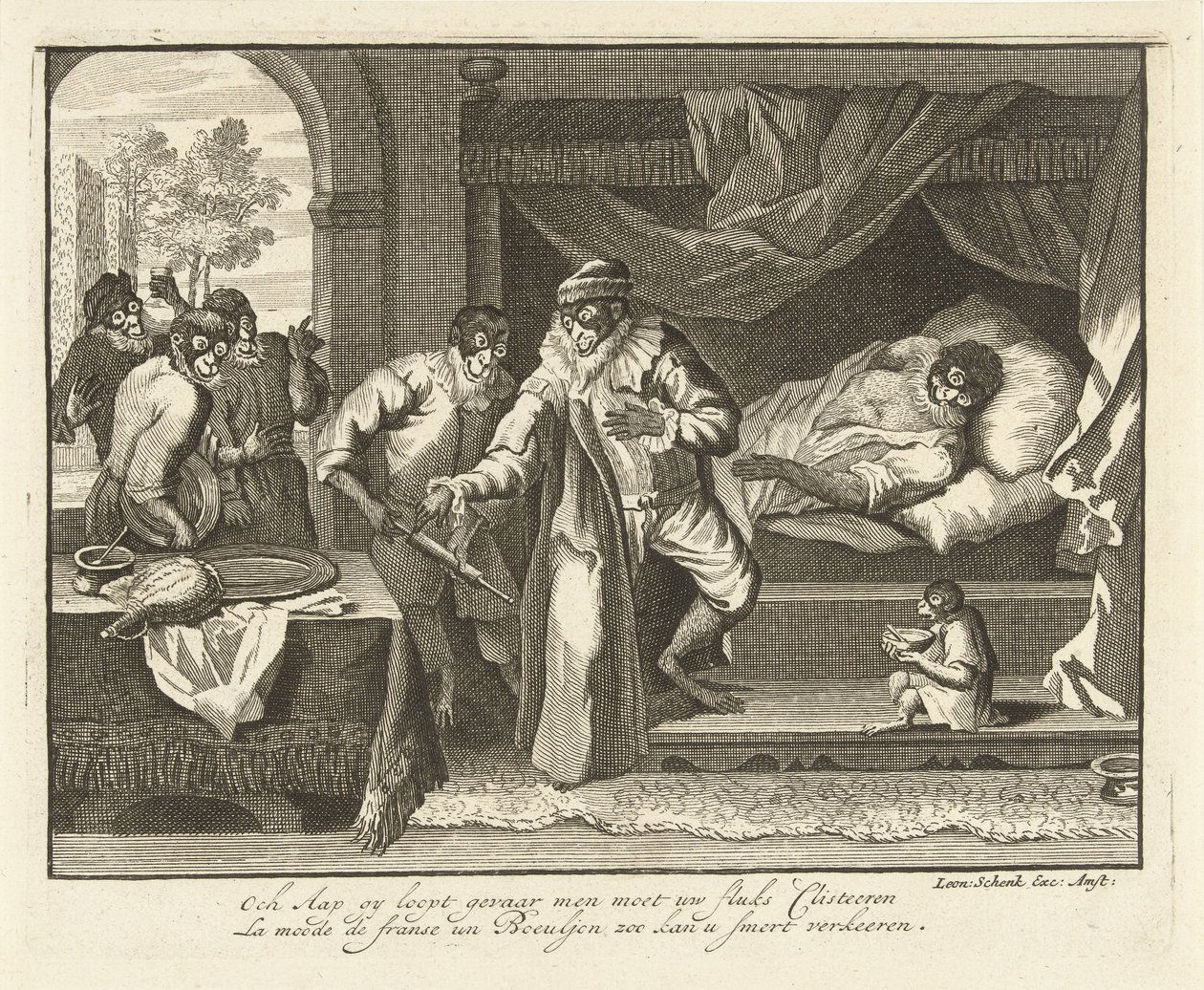 Affe auf seinem Krankenbett (Serientitel: Affenspiel in der Welt) von Leonard Schenk (possibly)