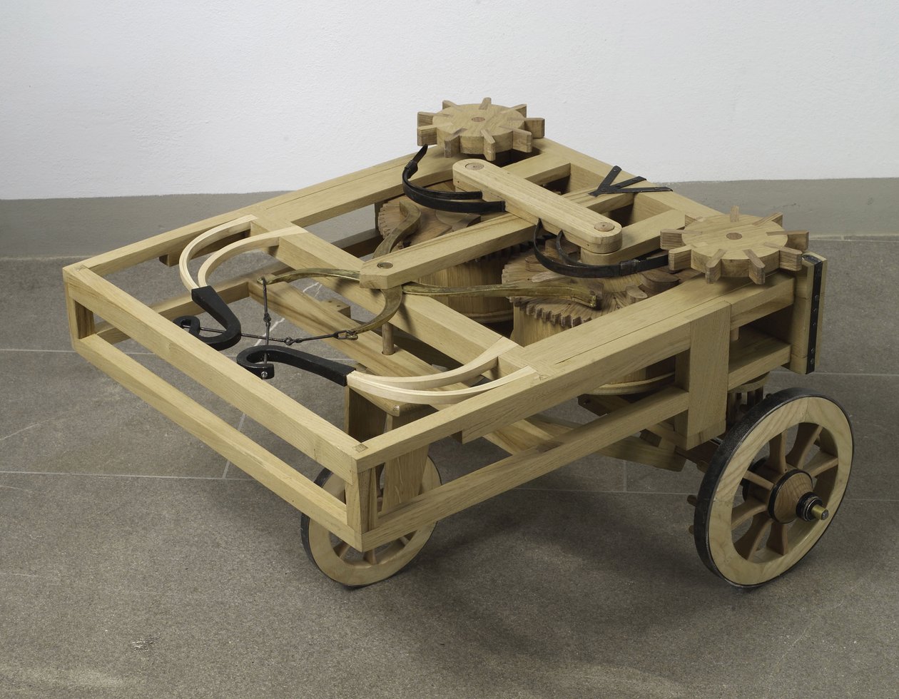 Rekonstruktion von da Vincis Entwurf für ein Automobil von Leonardo da Vinci