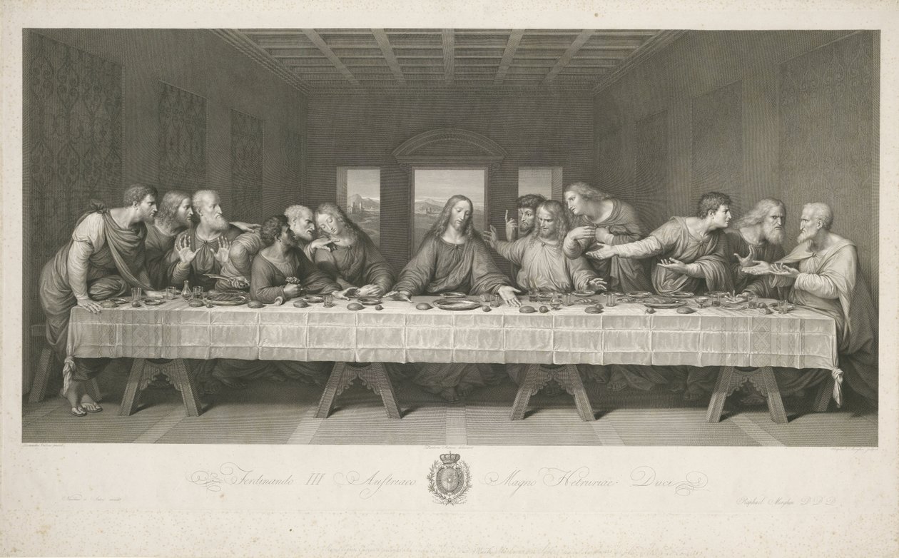Das letzte Abendmahl, gezeichnet von Teodoro Matteini, graviert von Raphael Morghen von Leonardo da (after) Vinci