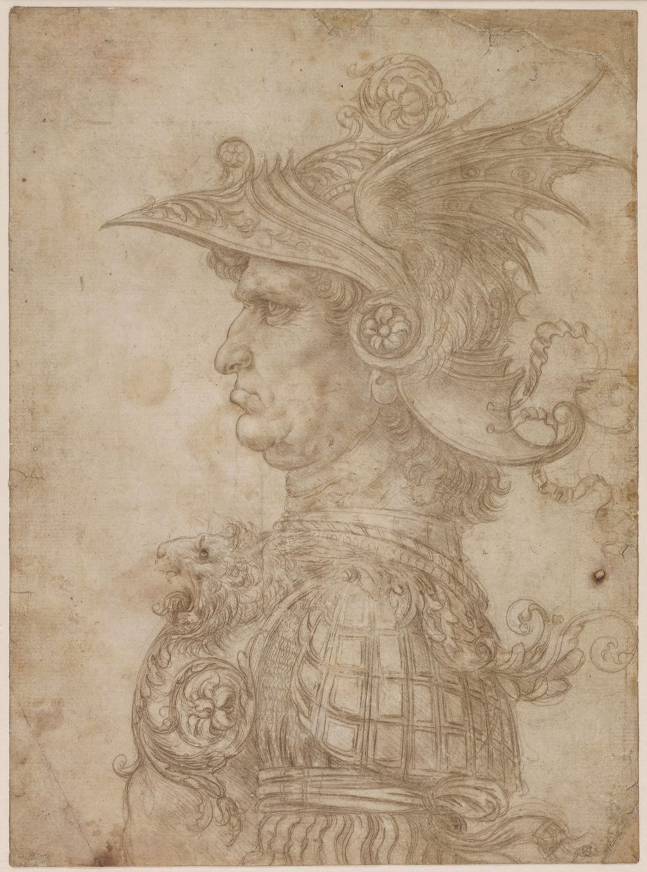 Büste eines Kriegers im Profil nach links, 1475-1480 von Leonardo da Vinci
