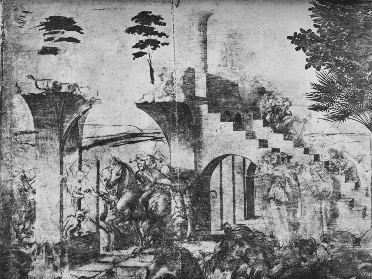 Anbetung der Könige - Reiter im Mittelgrund links, ca. 1481 (Detail) von Leonardo da Vinci