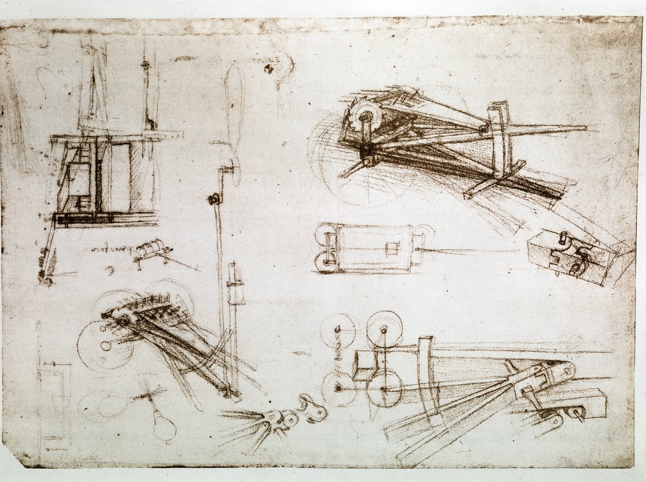 Auszug aus einem Da Vinci Manuskript über den Bau der "Kutsche für eine Kanone" von Leonardo da Vinci