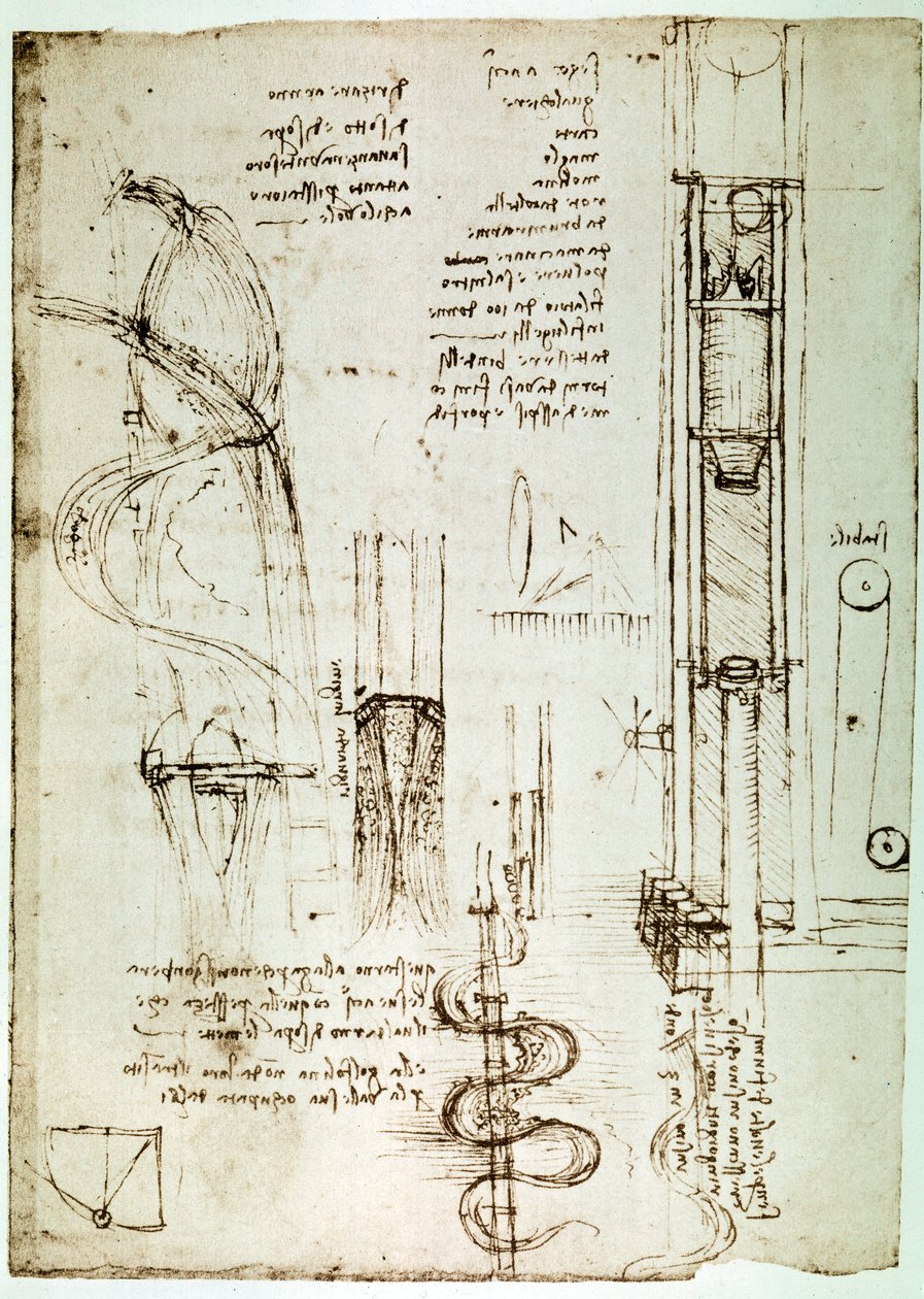 Auszug aus einem Da Vinci Manuskript zur Beschreibung des Prinzips und der Konstruktion eines „Rammbocks (Pile Mallet)“ (Manuskript) von Leonardo da Vinci