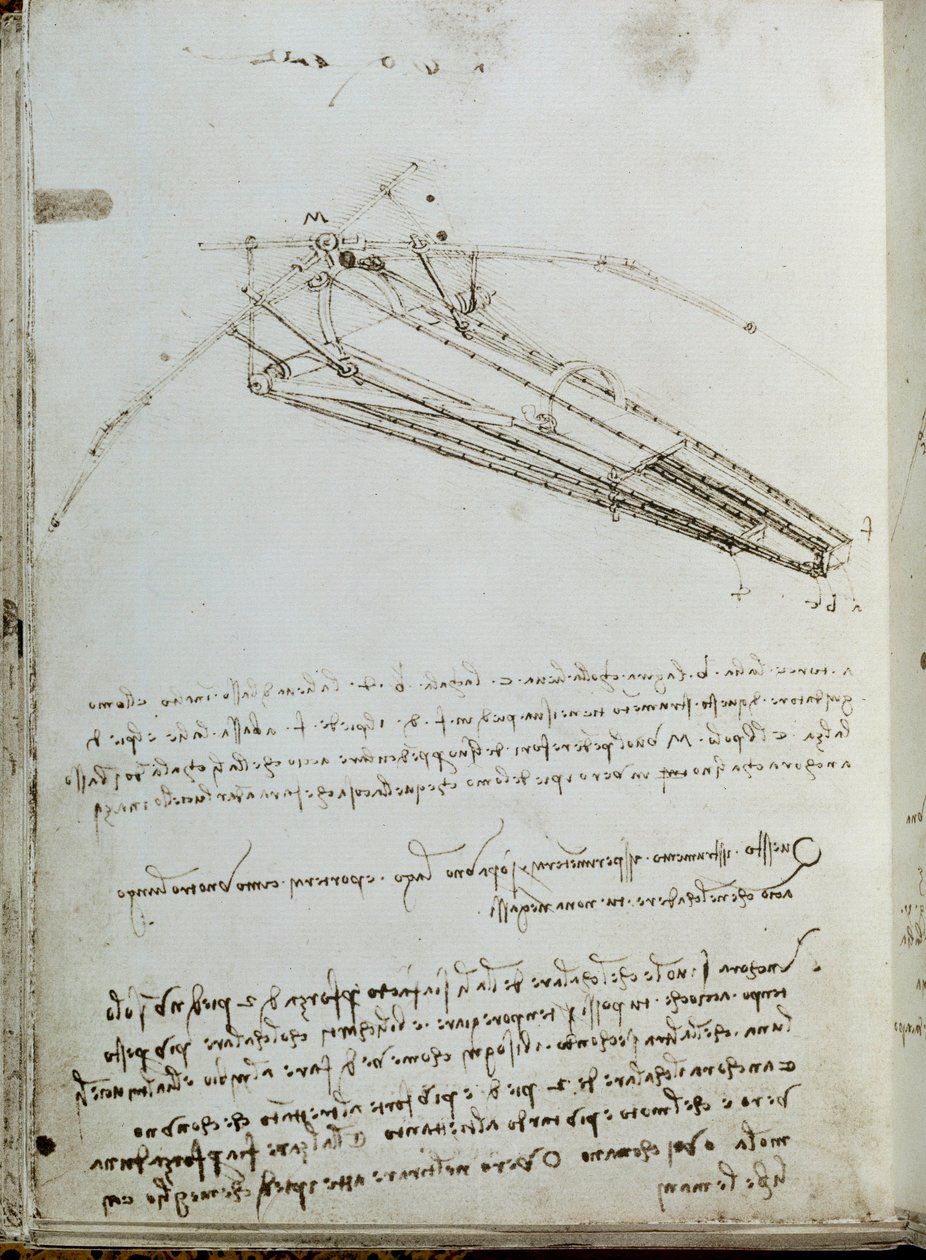 Zeichnung einer Flugmaschine. Manuskript von Leonardo da Vinci von Leonardo da Vinci