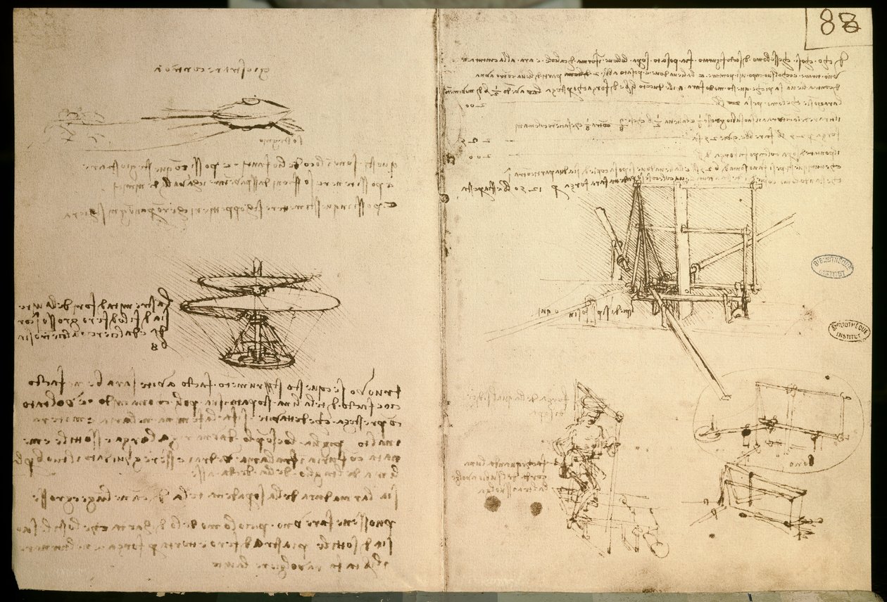 Leonardo Da Vinci Skizzen Von Flugmaschinen Leonardos Flugmaschinen: