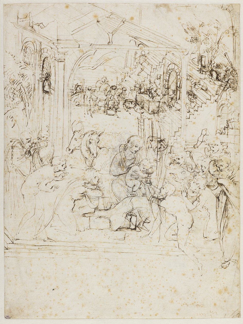 Studie zur Anbetung der Könige von Leonardo da Vinci
