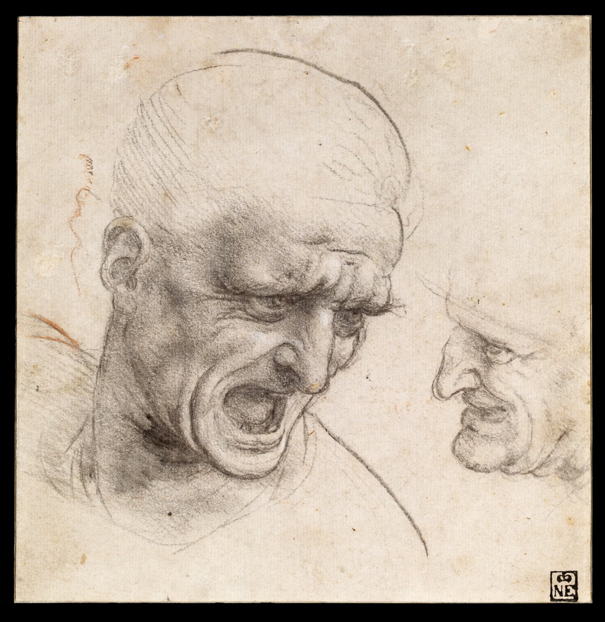 Studie von zwei Kriegerköpfen für die Schlacht von Anghiari von Leonardo da Vinci