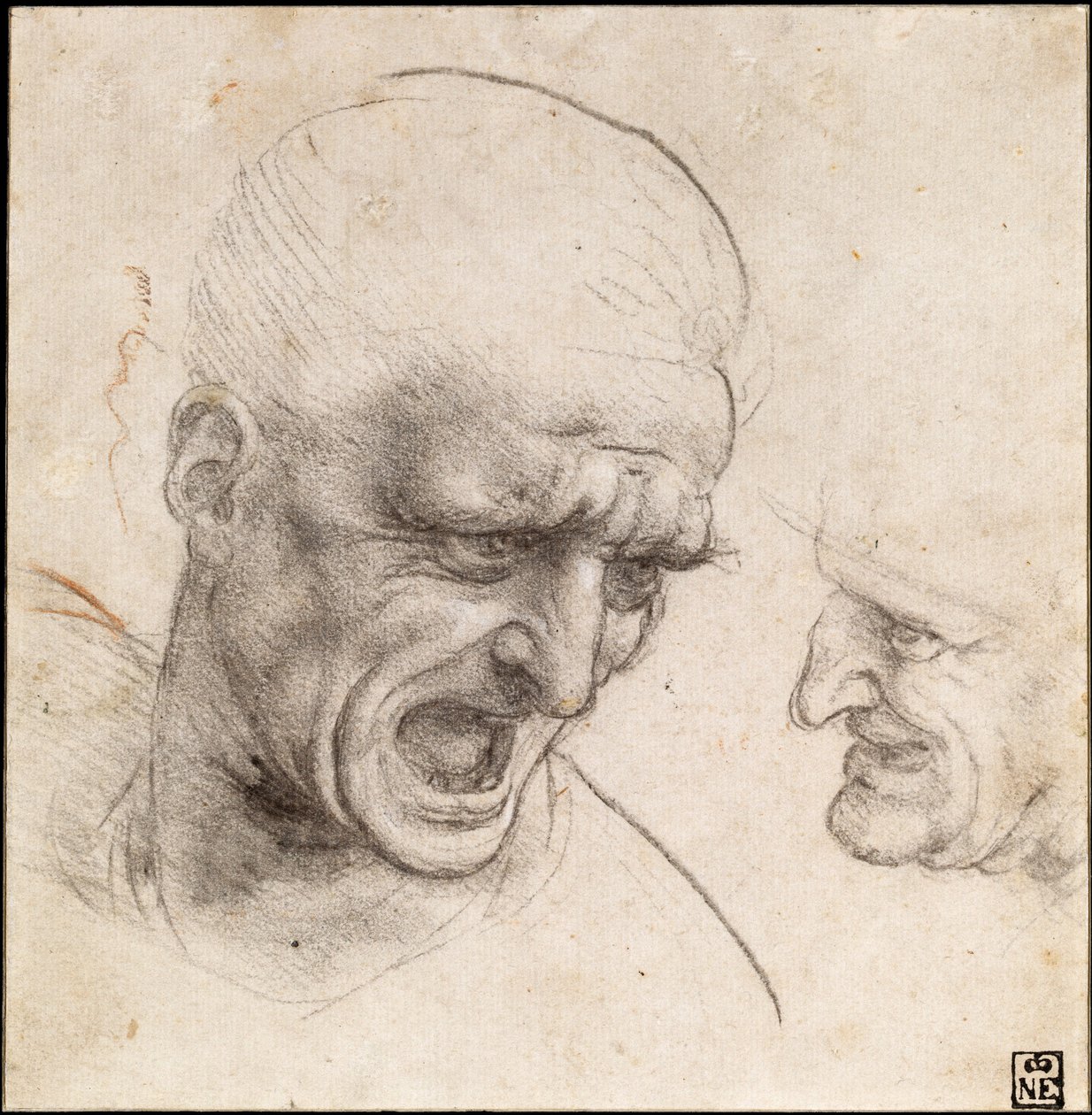 Studie von zwei Kriegerköpfen für die Schlacht von Anghiari, 1504-05 von Leonardo da Vinci