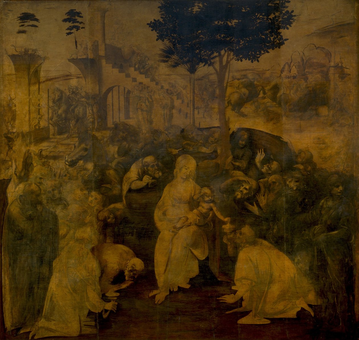 Die Anbetung der Könige, um 1480 von Leonardo da Vinci