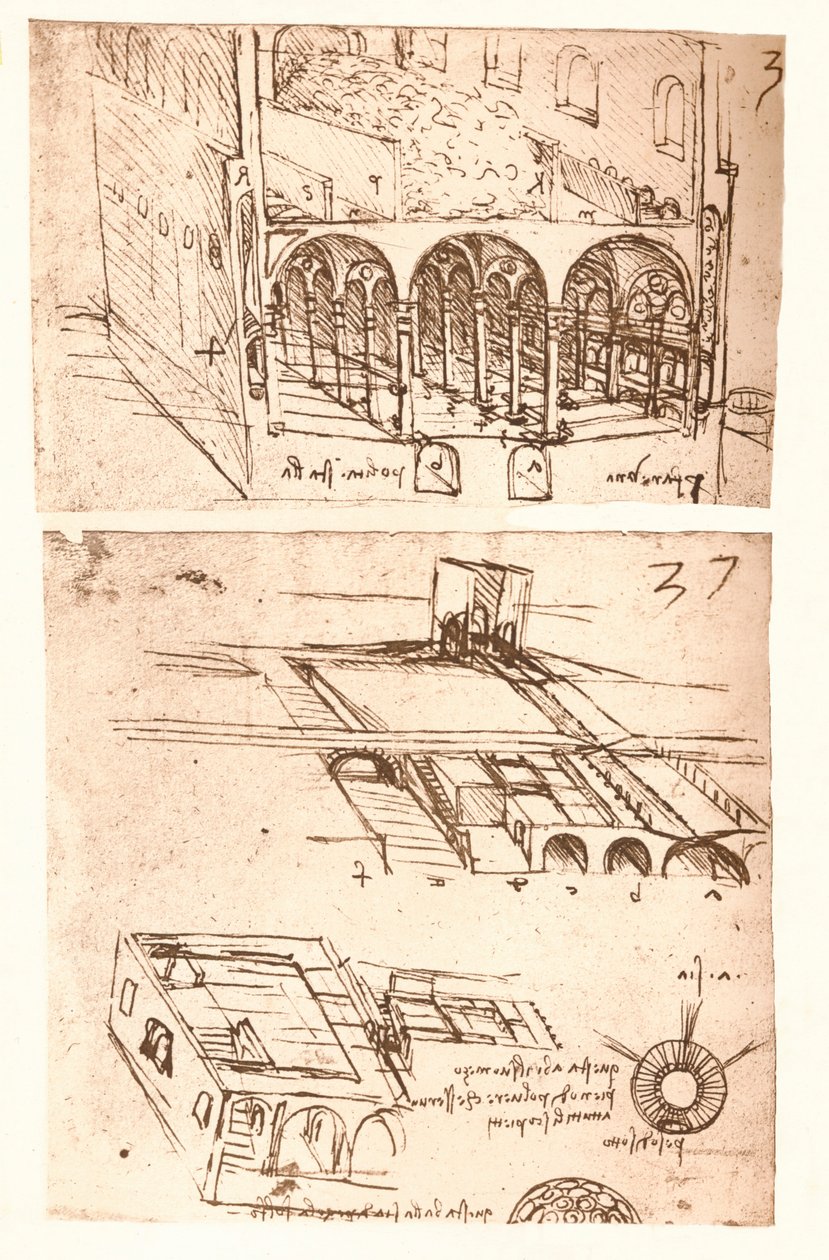 Zwei architektonische Zeichnungen, ca. 1472-1519, 1883 von Leonardo da Vinci