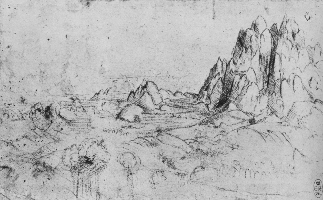 Blick auf eine Bergkette, ca. 1480 1945 von Leonardo da Vinci