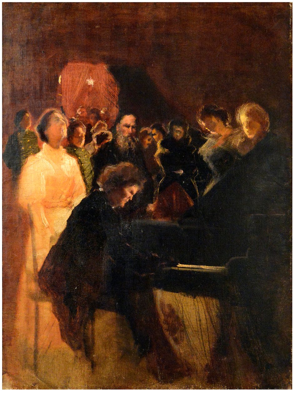 Leo Tolstoi bei einem Konzert von Anton Rubinstein von Leonid Osipovic Pasternak