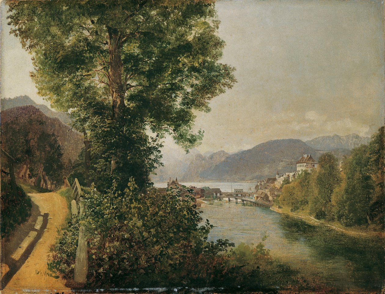 Blick von der Traun bei Gmunden auf den Traunsee von Leopold Blonder