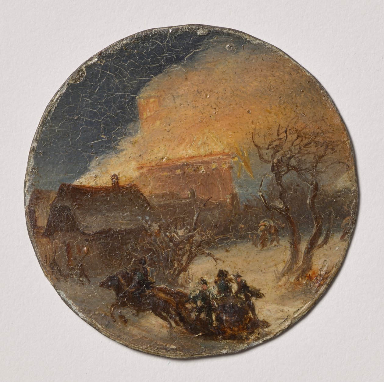 Brennendes Haus und Pferdeschlitten von Leopold Blonder